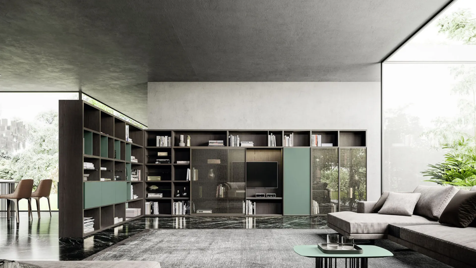 La libreria diviene una parte integrante dell’architettura d’interni